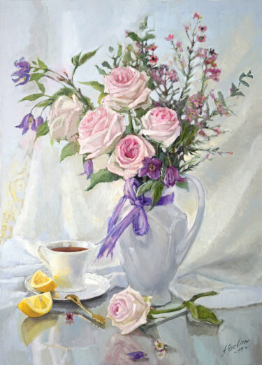 Peinture intitulée "Morning roses" par Anna Belan, Œuvre d'art originale, Huile