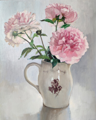 Painting titled "Bunch of peonies" by Anna Belan, Original Artwork, Oil