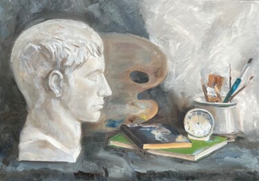 Painting titled "way of studying pai…" by Anna Belov, Original Artwork, Oil Mounted on Cardboard