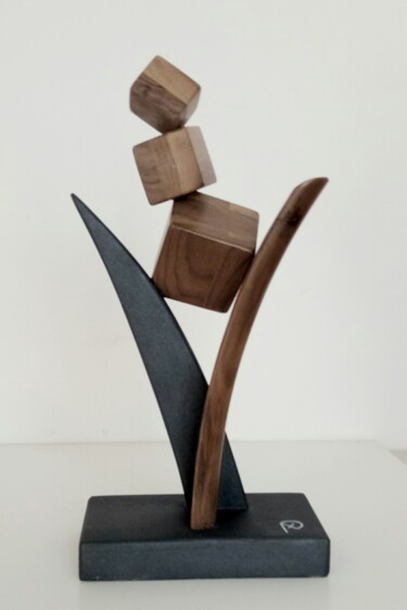 Escultura titulada "Cascata con cubi" por Anna Beltrame A＋D Art, Obra de arte original, Madera
