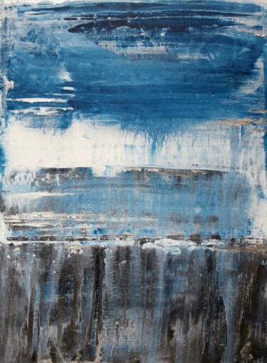 Painting titled "Blue stripes abstra…" by Anna Beresneva, Original Artwork, Acrylic Mounted on Wood Stretcher frame