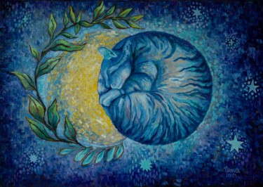 Картина под названием "Ночь растущей луны" - Anna Berezina, Подлинное произведение искусства, Масло