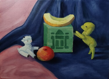 Painting titled "Upside down apple" by Anna Berlinskaia, Original Artwork, Oil
