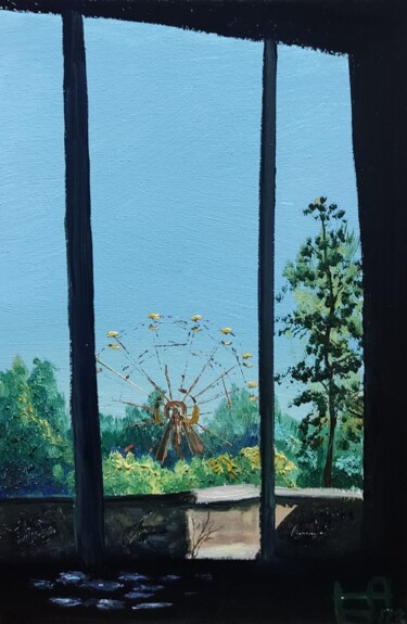 Painting titled "Wheel" by Anna Berlinskaia, Original Artwork, Oil