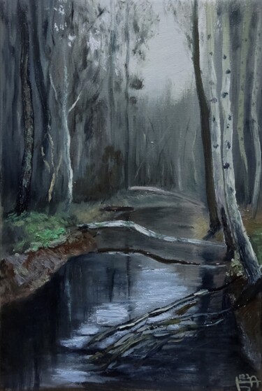 Malerei mit dem Titel "Path to forestry" von Anna Berlinskaia, Original-Kunstwerk, Öl