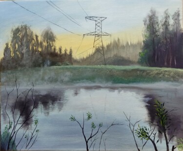 Painting titled "Morning on Uzh river" by Anna Berlinskaia, Original Artwork, Oil