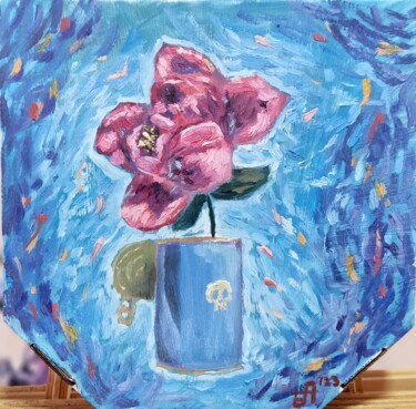 Painting titled "Peony in a can" by Anna Berlinskaia, Original Artwork, Oil