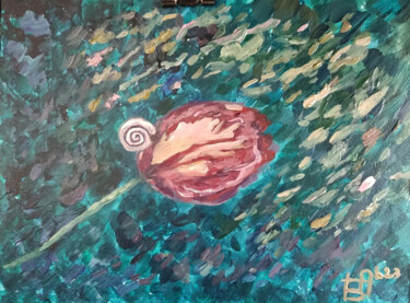 Painting titled "Snail on a tulip" by Anna Berlinskaia, Original Artwork, Acrylic