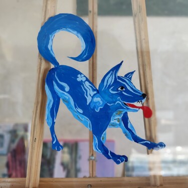 Schilderij getiteld "Blue dog" door Anna Berlinskaia, Origineel Kunstwerk, Acryl