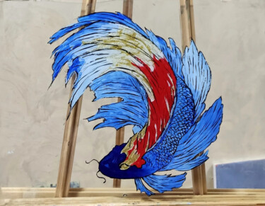 Painting titled "Betta with mustache" by Anna Berlinskaia, Original Artwork, Acrylic