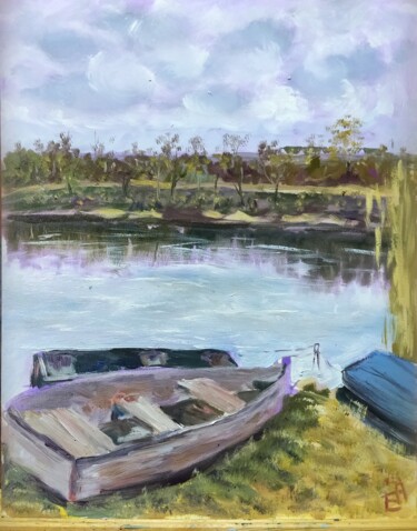 Painting titled "Boats" by Anna Berlinskaia, Original Artwork, Oil