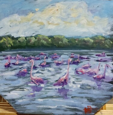 Картина под названием "Flamingo" - Anna Berlinskaia, Подлинное произведение искусства, Масло