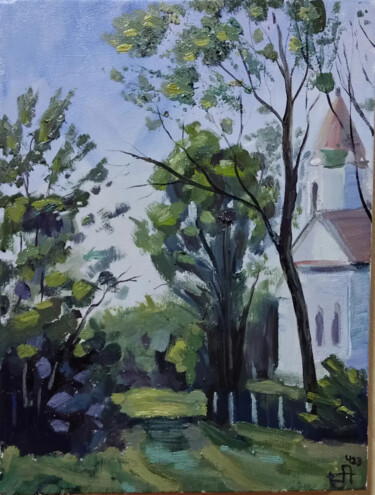 Malerei mit dem Titel "The church" von Anna Berlinskaia, Original-Kunstwerk, Öl