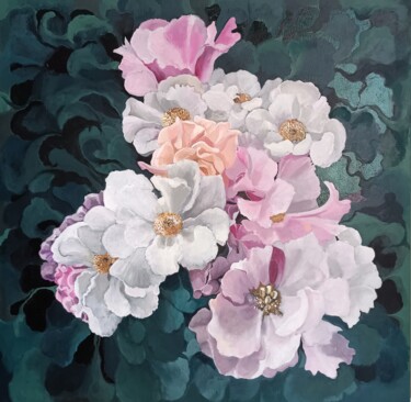 Malerei mit dem Titel "Розовые цветы" von Anna Bogdanova, Original-Kunstwerk, Acryl
