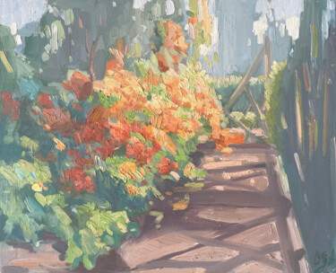Painting titled "orange bushes" by Anna Bogushevskaya, Original Artwork, Oil