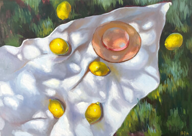 Картина под названием "Hat with lemons" - Anna Bogushevskaya, Подлинное произведение искусства, Масло