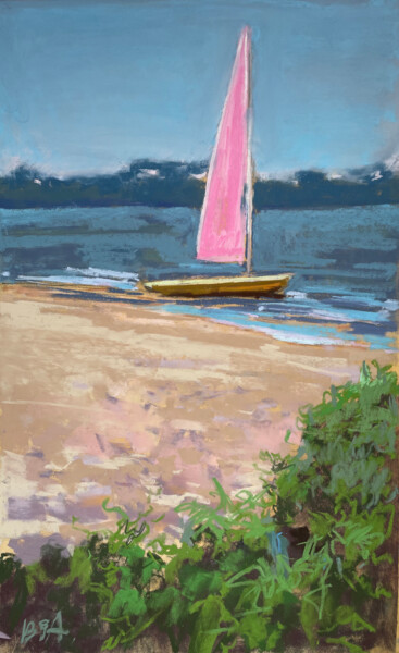 Dessin intitulée "Pink sail in blue" par Anna Bogushevskaya, Œuvre d'art originale, Pastel