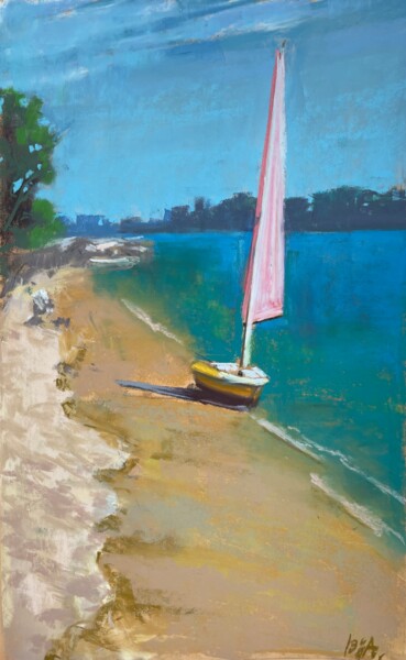 Картина под названием "Boat on wet sand" - Anna Bogushevskaya, Подлинное произведение искусства, Пастель
