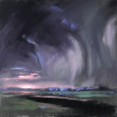 Рисунок под названием "thunderstorm villag…" - Anna Bogushevskaya, Подлинное произведение искусства, Пастель
