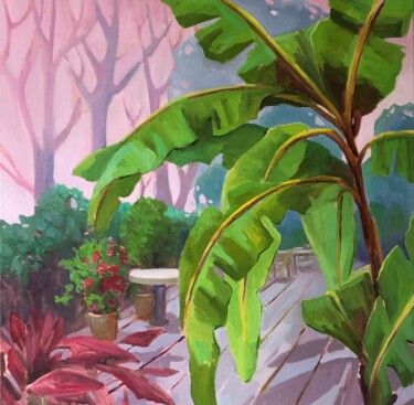 「Banana tree」というタイトルの絵画 Anna Bogushevskayaによって, オリジナルのアートワーク, オイル ウッドストレッチャーフレームにマウント