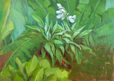 Ζωγραφική με τίτλο "Green leaves 2" από Anna Bogushevskaya, Αυθεντικά έργα τέχνης, Λάδι