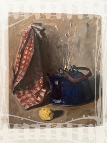 Картина под названием "Синий чайник" - Anna Bolotova, Подлинное произведение искусства, Масло Установлен на Деревянная рама…