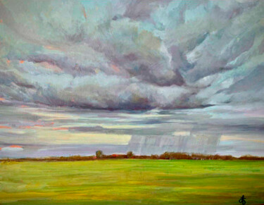 Painting titled "Early spring on the…" by Anna Bondar, Original Artwork, Oil Mounted on Wood Stretcher frame