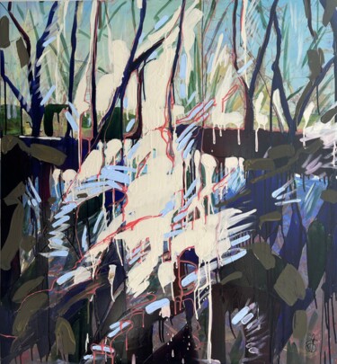 Painting titled "Jungle" by Anna Bondar, Original Artwork, Oil Mounted on Wood Stretcher frame