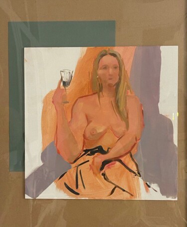 Painting titled "WOMAN WITH GLASS OF…" by Anna Bondar, Original Artwork, Oil