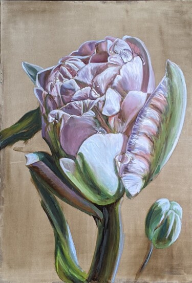 Painting titled "Magic tulip" by Anna Brazhnikova, Original Artwork, Oil Mounted on Wood Stretcher frame