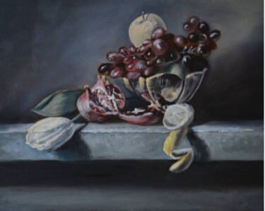 Painting titled "Still life in the p…" by Anna Brazhnikova, Original Artwork, Oil Mounted on Wood Stretcher frame