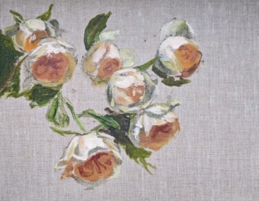 Painting titled "Garden roses" by Anna Brazhnikova, Original Artwork, Oil Mounted on Cardboard
