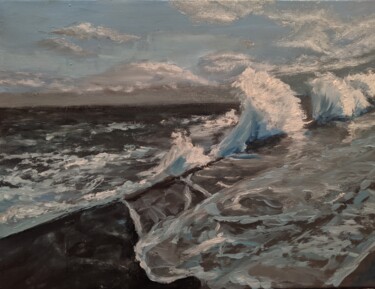 Painting titled "Sea, I will not for…" by Anna Brazhnikova, Original Artwork, Oil Mounted on Wood Stretcher frame