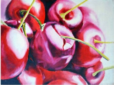 Painting titled "Cherries" by Anna Brazhnikova, Original Artwork, Oil Mounted on Other rigid panel