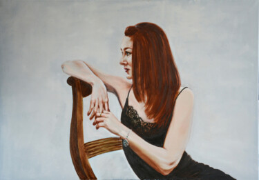 Painting titled "The woman in though…" by Anna Brazhnikova, Original Artwork, Oil Mounted on Wood Stretcher frame