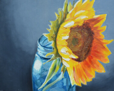 Pintura intitulada "Yellow sunflower in…" por Anna Brazhnikova, Obras de arte originais, Óleo