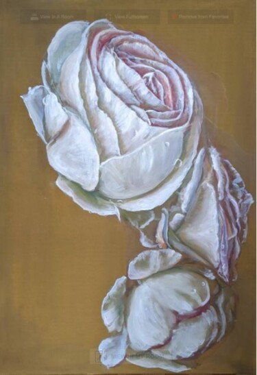 Ζωγραφική με τίτλο "Three white roses" από Anna Brazhnikova, Αυθεντικά έργα τέχνης, Λάδι Τοποθετήθηκε στο Ξύλινο φορείο σκελ…