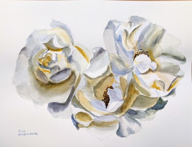 Malarstwo zatytułowany „White roses” autorstwa Anna Brazhnikova, Oryginalna praca, Akwarela