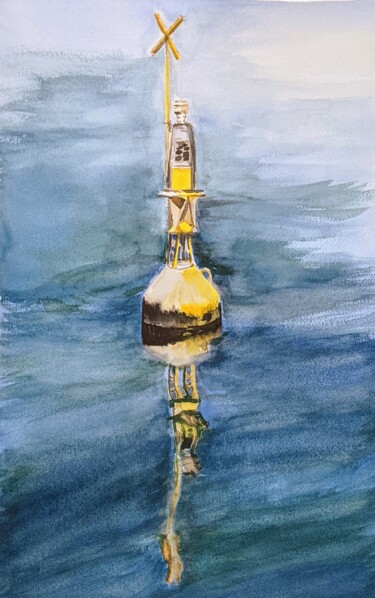 Painting titled "Yellow buoy" by Anna Brazhnikova, Original Artwork, Watercolor