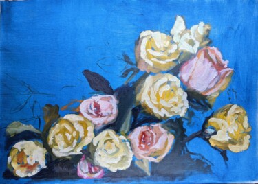 Malerei mit dem Titel "Yellow roses out of…" von Anna Brazhnikova, Original-Kunstwerk, Öl