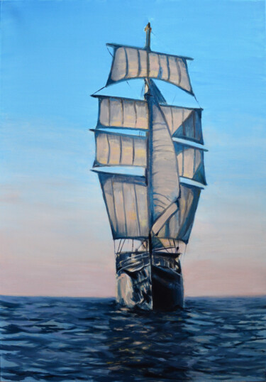 Peinture intitulée "Tall ship" par Anna Brazhnikova, Œuvre d'art originale, Huile
