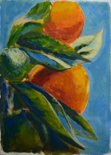 Painting titled "Oranges" by Anna Brazhnikova, Original Artwork, Tempera