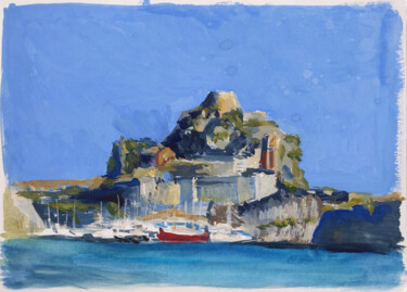 Painting titled "Old Fortress of Cor…" by Anna Brazhnikova, Original Artwork, Watercolor