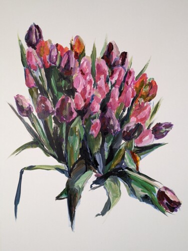 Schilderij getiteld "Tulips" door Anna Brazhnikova, Origineel Kunstwerk, Aquarel