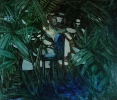 Картина под названием "high chair in the g…" - Anna Bulkina, Подлинное произведение искусства, Масло Установлен на Деревянна…