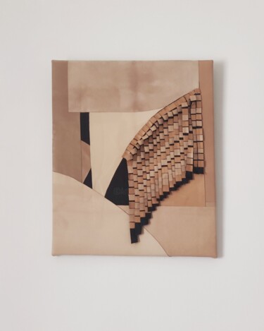 Textilkunst mit dem Titel "Emporion" von Anna Carmona, Original-Kunstwerk, Collagen Auf Keilrahmen aus Holz montiert