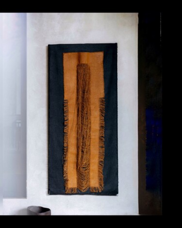 纺织艺术 标题为“Flecos de atardecer” 由Anna Carmona, 原创艺术品, 布 安装在木质担架架上