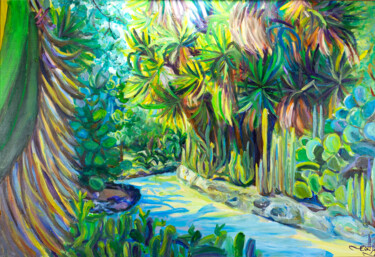 Schilderij getiteld "palms and cacti" door Anna Churyukina, Origineel Kunstwerk, Olie