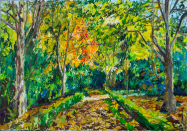 Painting titled "Road in the park" by Anna Churyukina, Original Artwork, Oil