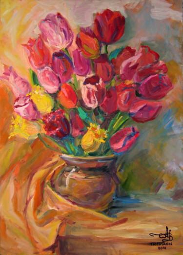 Картина под названием "tulips" - Anna Churyukina, Подлинное произведение искусства, Масло